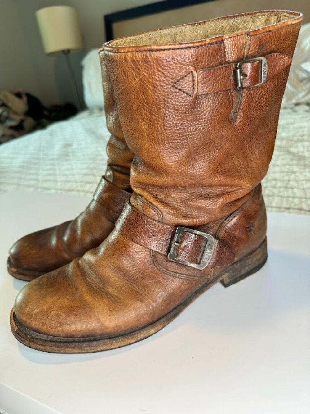 Vintage Frye Women's Brown Distressed Moto Biker Western Short Pull On Boots - 8